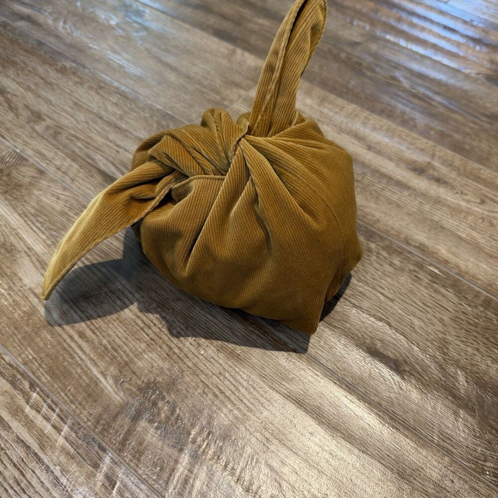 Merit Beauty Signature Bag Camel Brown Corduroy Knot Hobo Tote Mini Makeup Bag